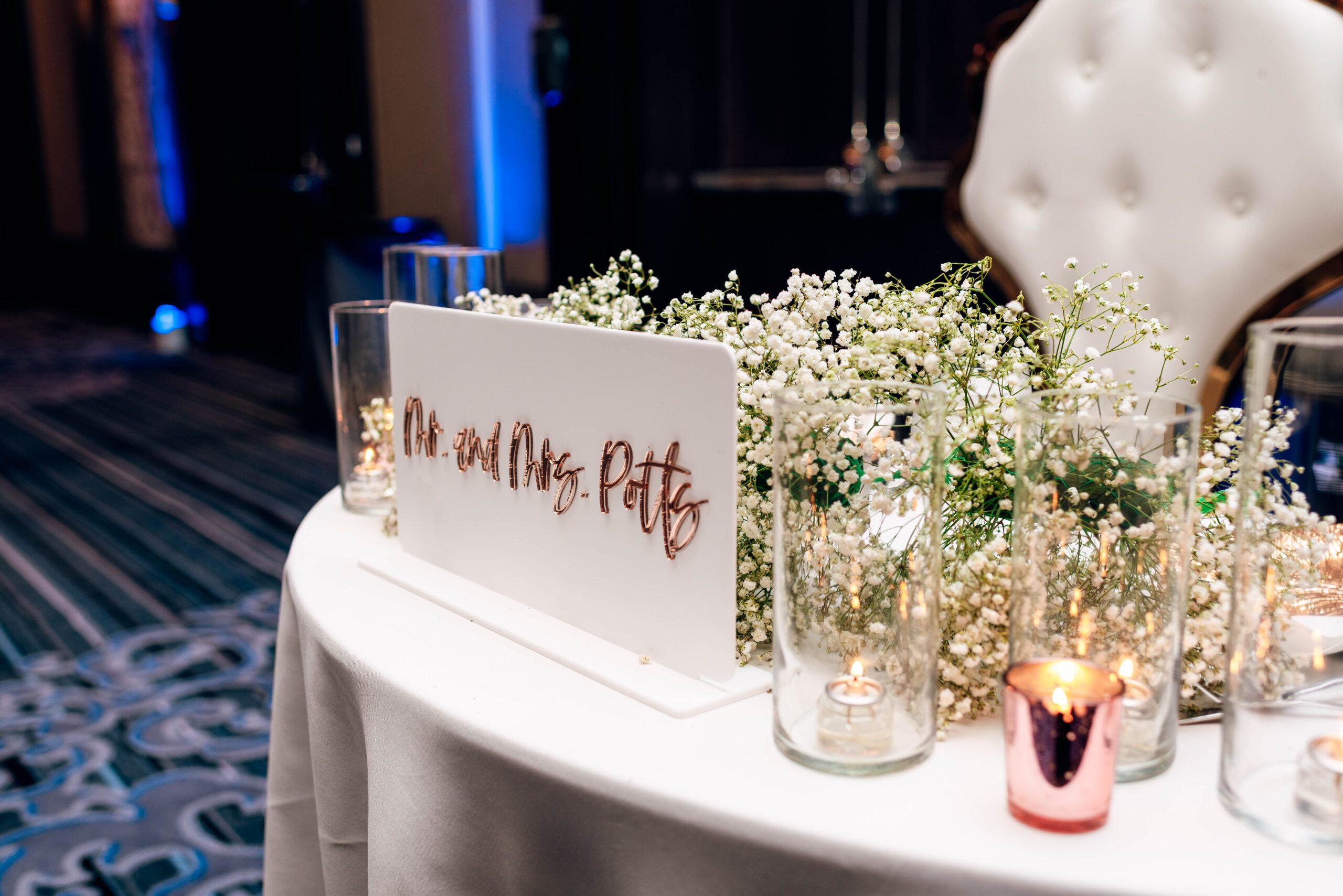 Sweetheart table at wedding reception